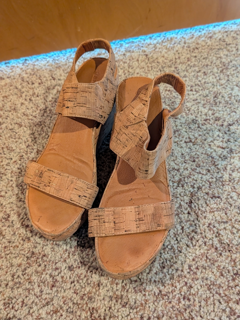gentle souls Cork-Pattern Tan Wedge Sandals